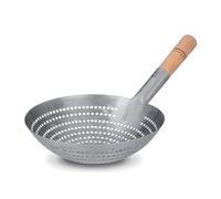 Craft Wok Grand panier à frire rond en acier inoxydable de 27,9 cm avec poignée en bois, passoire à frire professionnelle, écumoire de cuisine durable pour la cuisine et la friture, 732W142