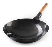 Craft Wok - Pow Wok en acier au carbone martelé à la main pré-assaisonné avec poignée en bois et en acier (13 pouces), Noir13