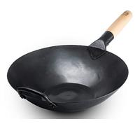 Craft Wok - Wok plat pré-assaisonné en acier au carbone martelé avec poignée en bois et en acier (13 pouces), Noir13