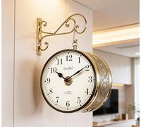 CRAFTEL Horloge murale analogique double face vintage en métal avec cadran en laiton (doré, 25,4 cm)