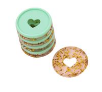 Craftelier - Anneaux en M en Pastique avec Cœur Découpé pour la Reliure des Agendas, Carnets ou Albums de Scrapbooking | Lot de 9 Pièces de 35 mm Diamètre - Couleur Turquoise et Or avec Paillettes