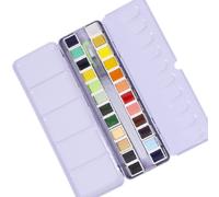 Craftelier Boîte de pastilles d'aquarelle avec assortiment de 24 couleurs + pinceau avec réservoir d'eau ou Waterbrush pour aquarelle calligraphie lettering ou mixed médias et autres travaux manuels