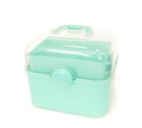 Craftelier - Boîte de rangement multifonction en plastique résistant | Organisateur 3 niveaux avec plateaux amovibles pour outils, travaux manuels, trousse et accessoires | 27 x 23 x 23,5 cm | Vert