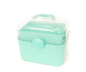 Craftelier - Boîte de rangement multifonction en plastique résistant | Organisateur 3 niveaux avec plateaux amovibles pour outils, travaux manuels, trousse et accessoires | 27 x 23 x 23,5 cm | Vert