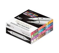 Crafter's Companion Spectrum Noir Illustrator Lot de 36 marqueurs à base d'alcool à double pointe avec pointes japonaises - Parfait pour le coloriage, le dessin et l'illustration