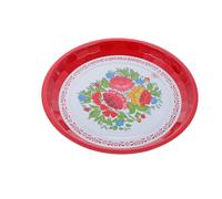 CRAFTHROU Assiette Émaillée Ronde Rouge Style Rétro 35 Cm Cuisine et Stockage Alimentaire à Domicile, Plateau Vintage Robuste en Émail pour Repas et Présentation