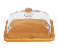 CRAFTHROU Beurrier Rectangulaire avec Couvercle en Verre en Bois D'acacia Plateau de Service Multifonction 1 Pièce pour Beurre, Gâteaux et Desserts pour Réfrigérateur et Plan de Travail
