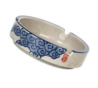 CRAFTHROU Cendrier en Céramique sous Émail Motif Nuage de Augure, Grand Cendrier Rond Vintage pour Décoration Salon Cocooning, Rangement Peint la Main, Usage Intérieur et Extérieur Bleu