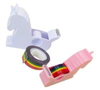 CRAFTHROU Dévidoirs de Ruban Adhésif Coupe-ruban Licorne Petits Lot de 2 Ruban Adhésif Arc-en-ciel Intégré Couleur Aléatoire Bureau Pratique pour Maison Ecole et