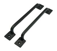 CRAFTSMAN ROAD Lot de 2 poignées de porte en fonte noire de 22,9 cm (base carrée, lot de 2) - Poignées de porte d'armoire, de portail, quincaillerie de porte de grange, poignées de préhension