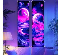 CRAFTYMELODY 2 paquet de Tapisserie de Planète Trippante à Lumière Noire Phosphorescente Tapisserie de Planète Montagne Rivière Galaxie Réactive aux UV Tenture Murale avec Corde