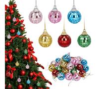 CRAFTYMELODY 30 mini Boule Disco de Noël Bicolore à Suspendre Effet Miroir Réfléchissant Boule Disco Décorative en Verre Rouge Rose Jaune Bleu Vert