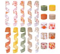 CRAFTYMELODY Lot de 10 rouleaux de ruban à bords métalliques d'automne de 45,7 m - 10 styles - 38 ~ 40 mm de large - Feuilles d'érable et citrouille - Ruban de toile de jute - Artisanat de