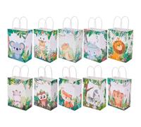 CRAFTYMELODY Lot de 30 sacs à dragées en papier avec poignée - 10 styles d'animaux sauvages - 15 x 8,9 x 21,6 cm - Cadeau idéal pour fête d'anniversaire