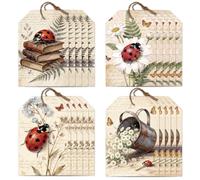 CRAFTYMELODY Lot de 80 étiquettes de remerciement vintage en forme de coccinelle 4 styles faites à la main avec ficelle à suspendre pour fête, mariage, fête d'anniversaire, loisirs créatifs