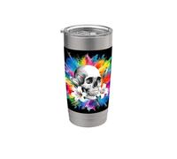 Crâne avec des lys pour les goths et les emos Gobelet isotherme en acier inoxydable double paroi