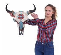 Crâne De Décoration Vache Hwc-D31, Polyresin, Sculpture, Taureau Avec Cornes, Mosaïque 51x50x25cm