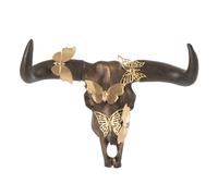 Crâne Déco Murale Papillons 30cm Marron