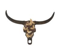 Crâne Déco Murale Papillons 93cm Marron