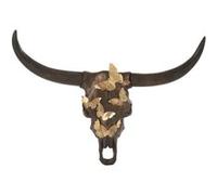 Crâne Déco Murale Papillons 93cm Marron