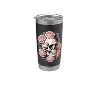 Crâne en sucre roses roses squelette jour des morts Gobelet isotherme en acier inoxydable double paroi