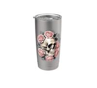 Crâne en sucre roses roses squelette jour des morts Gobelet isotherme en acier inoxydable double paroi