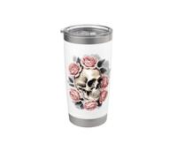 Crâne en sucre roses roses squelette jour des morts Gobelet isotherme en acier inoxydable double paroi