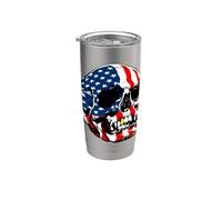 Crâne rouge, blanc et bleu 4 juillet pour homme et femme drapeau américain Gobelet isotherme en acier inoxydable double paroi