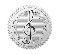 CRASPIRE 100 pièces Auto-Adhésif Feuille D'Argent en Relief Autocollants Médaille Décoration Autocollant, Autocollants de Motif de Note de Musique Certification Graduation Corporate Notary(Music Note)