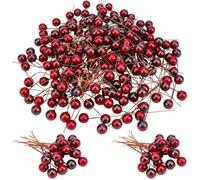 craspire 200 pièce de Baies Rouges Décoratives de Noël en Plastique Baies de Houx Artificielles Faux Fruits Simulés Petite Guirlande Branches Décoratives Ornements pour Arbre de Noël Bouquet de Table