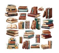 craspire 8 Feuille D'Autocollants pour Fenêtre Boho Books Stack Amoureux de la Lecture Autocollants Muraux Vintage en Vinyle PVC Imperméable pour Chambre à Coucher Crèche Salon Salle de Bain Dortoir