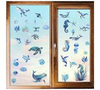 craspire 8 Styles Mer Océan Fenêtre Autocollants Autocollants Mur Tortue Baleine Hippocampe Monde Marin S'Accroche Peler et Coller PVC Imperméable Auto-Adhésif Décor pour Réfrigérateur Chambre Salon