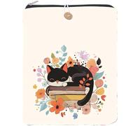 craspire Chat Livre Couverture Bouton Livre Manche 11,4 x 9,4 Pouces Polyester Tissu Imperméable Lavable Fleur Animal Cahier Livre De Poche Sac Protecteur avec Fermeture Éclair pour Couverture Rigide