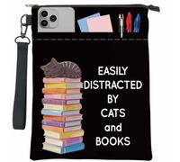 craspire Étui de Livre Imperméable et Mignon avec Fermeture Éclair Poignée Amovible et Porte Clés Motif Chat de Dessin Animé Poche Supplémentaire pour Protéger Les Livres de Poche et Les Livres