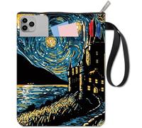 craspire Housse de Livre Château des Sorciers Couverture de Livre pour Livres de Poche Tissu Lavable Ciel Étoilé Protecteur de Livre avec Fermeture Éclair et Pochette Supplémentaire Pochette