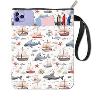 CRASPIRE Housse de Protection pour Livre de Voilier Animaux Marins Baleines Couvertures de Livre pour Livres Brochés Couverture de Livre en Tissu Lavable avec Fermeture Éclair et Poche Supplémentaire