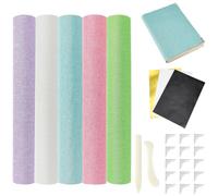 CRASPIRE Kit de couverture de livre en lin 35 x 30 cm 5 couleurs | Lot de 24 coins décoratifs, 3 feuilles de vinyle thermocollantes, 2 outils de classeur en os pour livres A5-A8, reliure