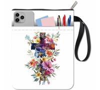 craspire Pochette de Protection pour Livre avec Fermeture Éclair et Pochette Supplémentaire Rectangulaire en Tissu Coloré à Fleurs Croisées Lavable pour Livre de Poche