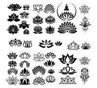 craspire Stickers Muraux Lotus Autocollants Noir Fleur Fenêtre Autocollants Imperméable Amovible Vinyle Art Mural pour Toilettes Chambre Salon Décorations