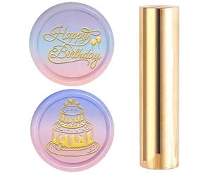 craspire Tampon à Cire Motif 2 Faces Joyeux Anniversaire Ballon Gâteau d'anniversaire Sceau en Cire 15mm Mini Colonne en Laiton Or Tampons de Sceau Vintage pour Invitations d'anniversaire Cartes