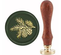 craspire Tampon de Cire à Cacheter en Forme de Pommes de Pin Branches de Pin Timbres de Cire à Cacheter 30 mm/1.18 Pouces Tête en Laiton Amovible Timbre D'Étanchéité avec Manche en Bois