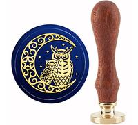 craspire Tampon de Cire à Cacheter Hibou sur la Lune Tampon de Cire à Cacheter Étoile 30 mm/1.18 Pouces Tête Amovible en Laiton avec Manche en Bois pour Invitations, Cartes, Emballages Cadeaux
