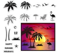 craspire Tampons Transparents Palmiers pour Carterie Décoration Scrapbooking, Timbre en Caoutchouc de Silicone Flamant Rose pour Cartes de Voeux Album Photo Journal Decor DIY Craft