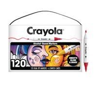 CRAYOLA Set 120 Marqueurs Alcool Double Pointe pour Adultes, Pointe Fine et Pinceau, Etui Portable et Nuanciers, 14+