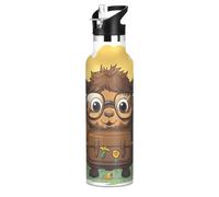 Crayon Art Mignon Bison Brun Bouteille d'eau pour Enfants en Acier Inoxydable,Gobelet Isotherme Sous Vide pour Filles Garçons