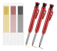 Crayon De Construction 3 Pièces, Crayon De Charpentier Avec 18 Recharges Grises, Jaunes Et Rouges, Crayon De Construction Avec Taille-Crayon Intégré Pour Dessiner, Tracer, Travailler Le Bois