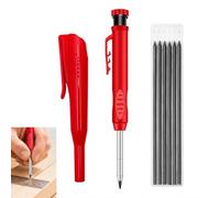 Crayon Menuisier Professionnel, Crayon de Chantier avec 6 Recharges Graphite 2,8 mm, Trou Profond, Étanche et Solide, Marqueur de Chantier pour Bois, Métal, Verre, Béton, Bricolage et Construction