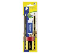 Crayon STAEDTLER Noris 120 HB - lot de 2, gomme et taille-crayon | Crayon hexagonal en bois recyclé, résistant à la casse - accessoires inclus - Réf. 120 511BKD