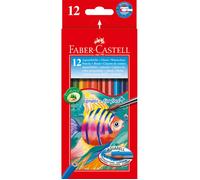 FABER-CASTELL 114413 - Crayons aquarellables pour enfants et adultes, 12 crayons de couleur et un pinceau