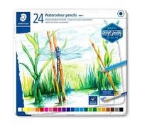 Staedtler Crayons de couleur aquarellables 14610C C24 - 24 couleurs, mine 3 mm, boîte métal